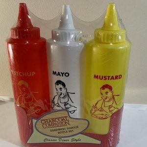 Vintage Charcoal Companion 3 PC Set Squeeze Bottle Ketchup, Mayo, Mustard NEW